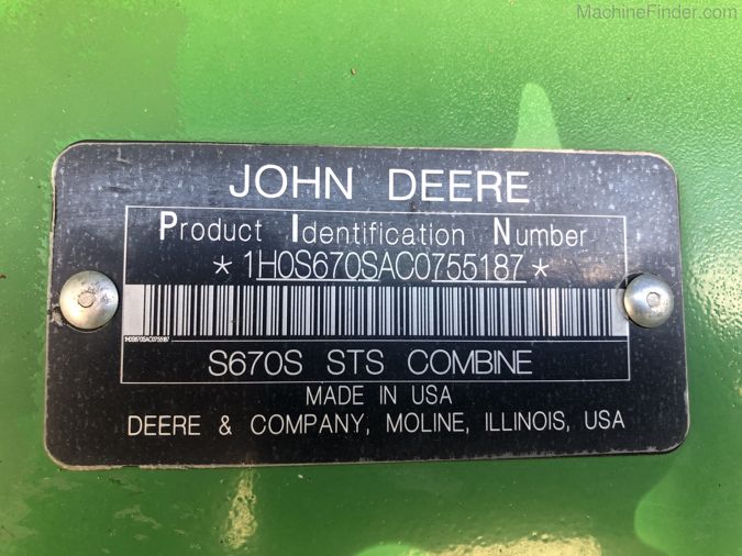 2013 JOHN DEERE S670