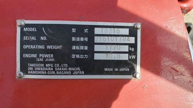 2019 TAKEUCHI TB216